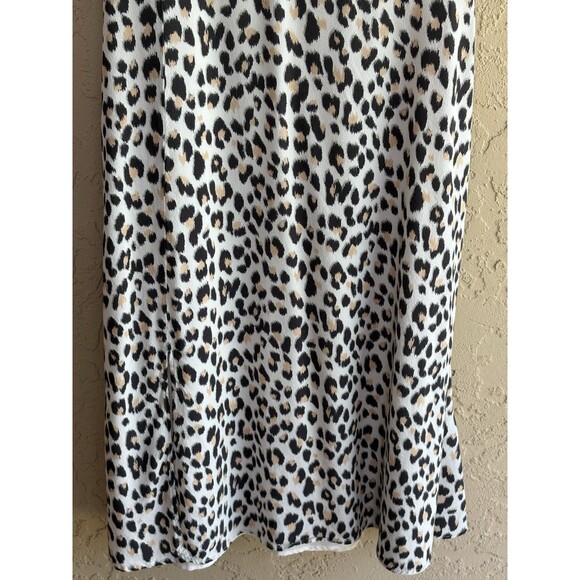 Loft Women Flutter Cap Sleeve Midi Dress White Leopard Print Sz 10 ZipBack Lined - Picture 10 of 11